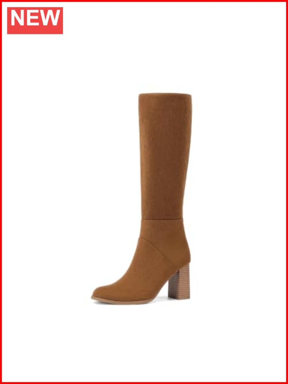 Faux Suede Knee High Boots 3.3in Block Heel Zip Up Tall Boots